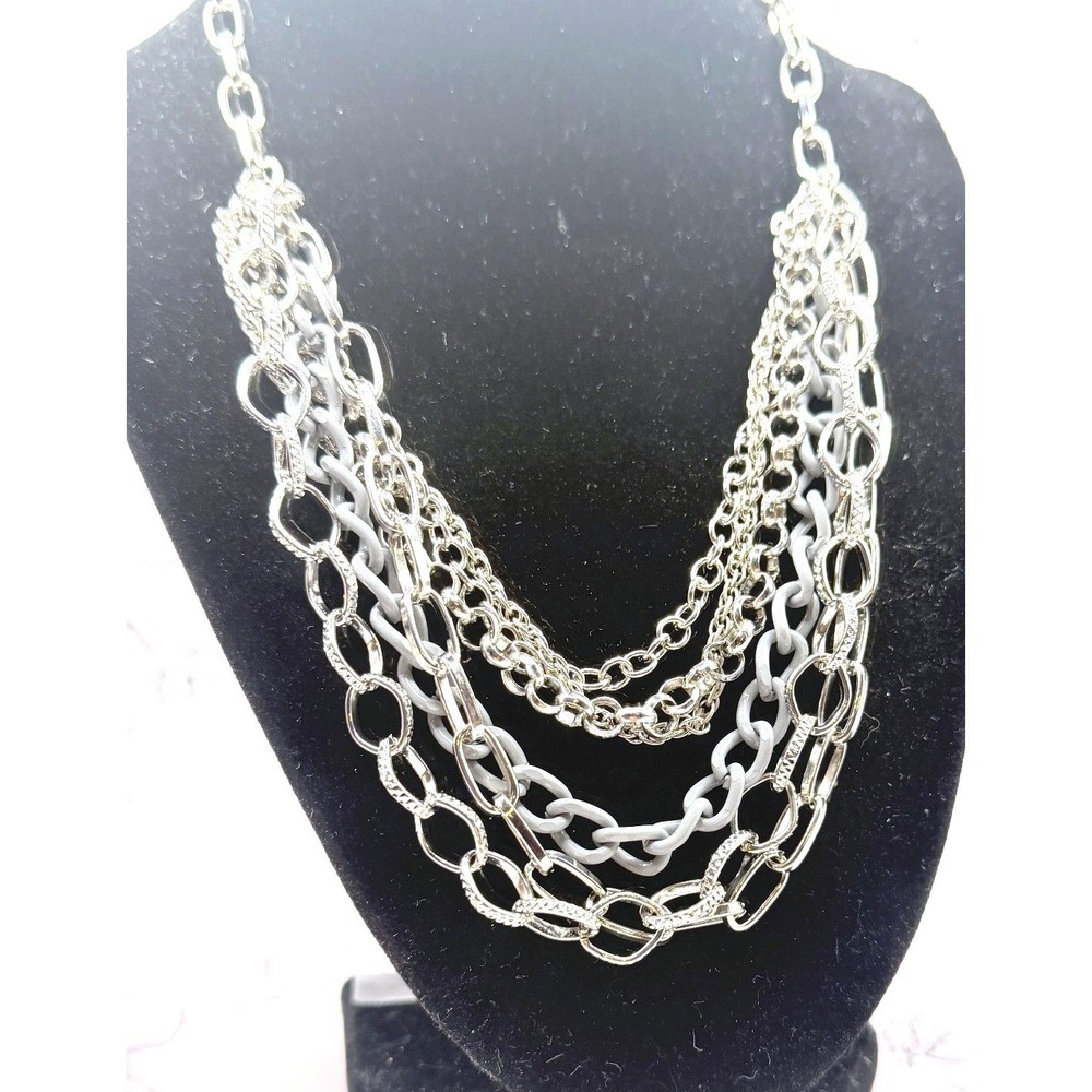 Silver Gray‎ Multi Strand Chain Necklace Chunky 21-24 Inch Layered